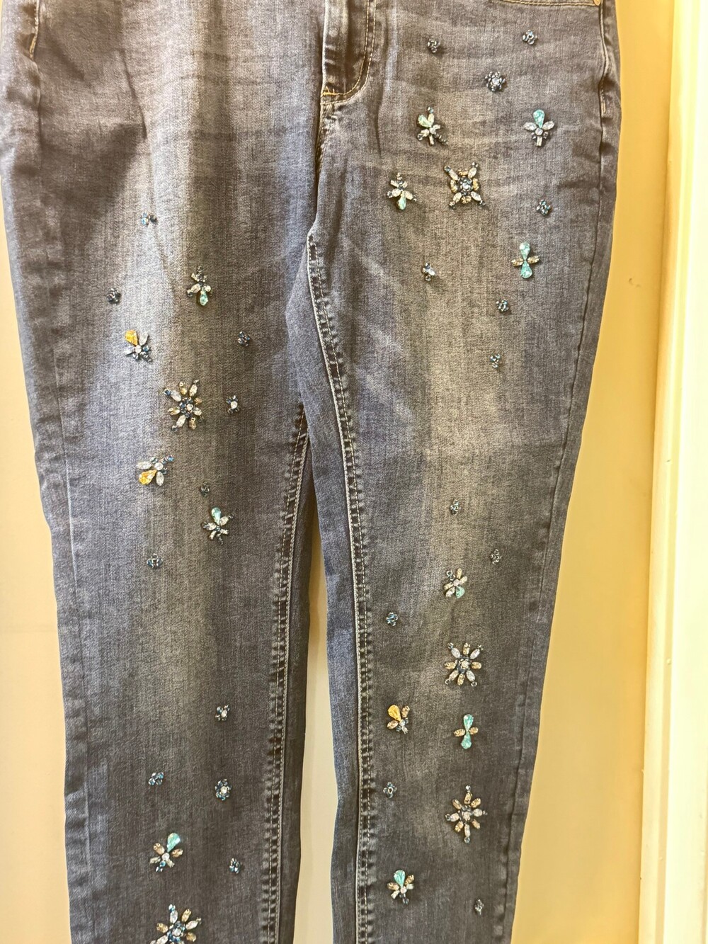 denim 24/7 rhinestone embellished jeans 14W grey wash